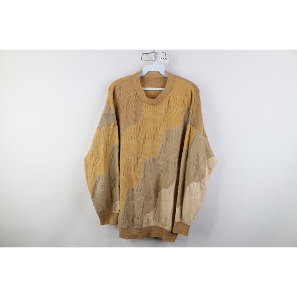 Vtg 90s Coogi Style Mens Large Ed Bassmaster Knit Crewneck Sweater Earth Tone